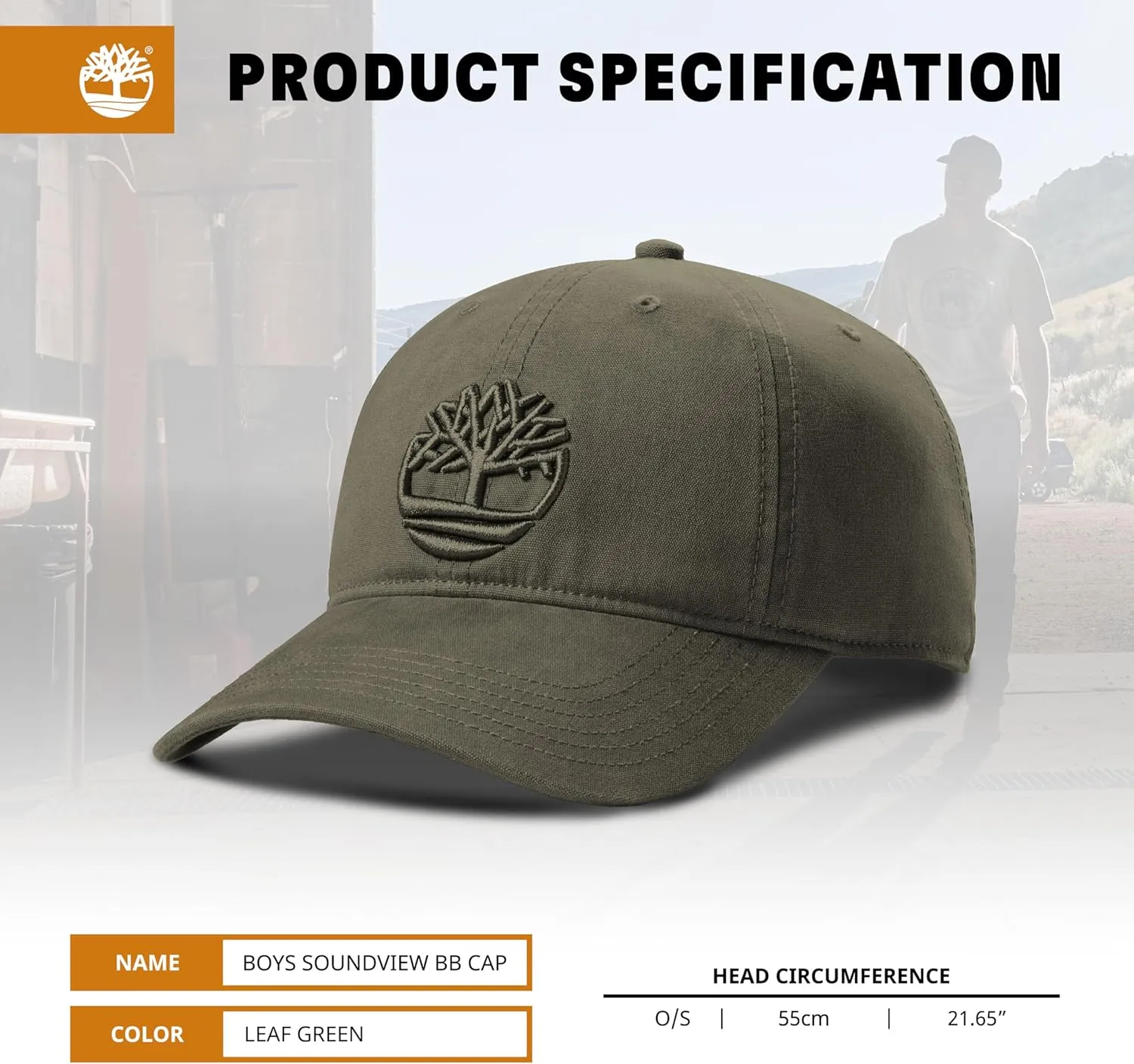 Timberland Soundview Baseball Cap for Boys 7-14, Cotton Canvas, Adjustable, Lightweight & Durable, One Size