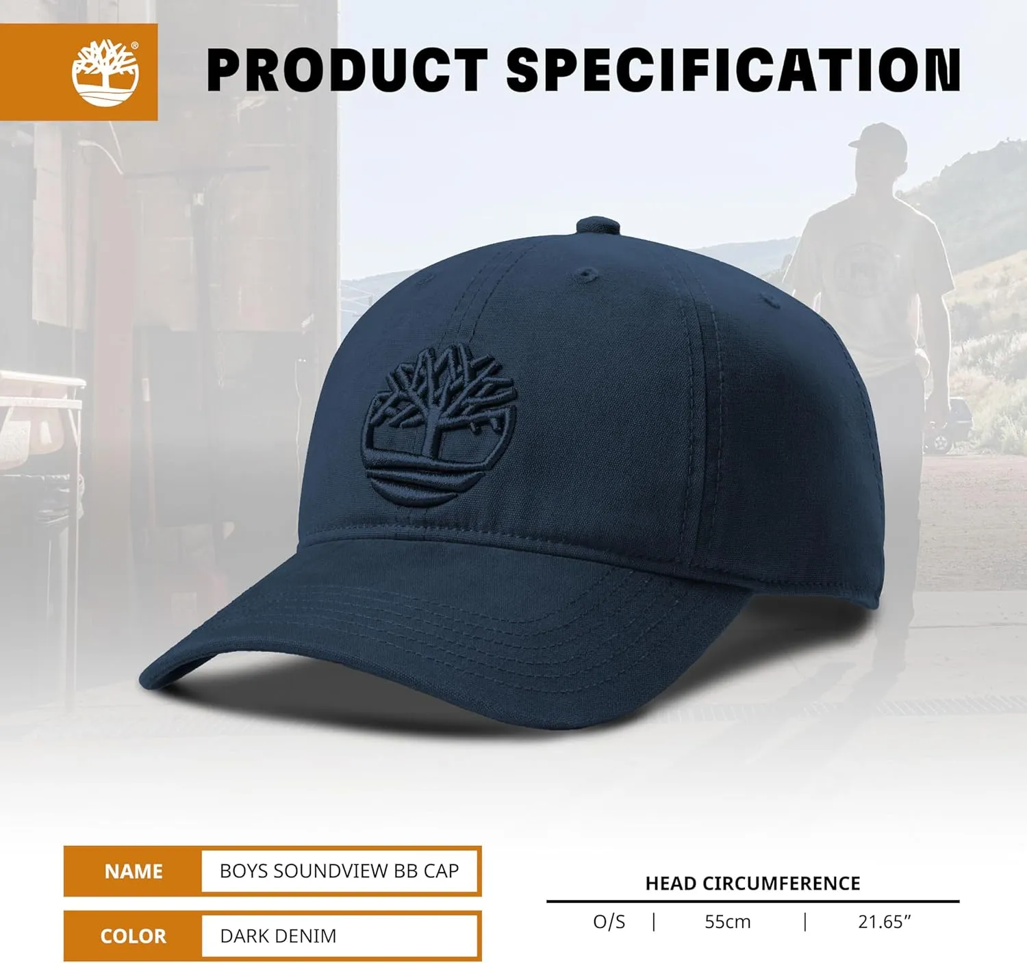 Timberland Soundview Baseball Cap for Boys 7-14, Cotton Canvas, Adjustable, Lightweight & Durable, One Size