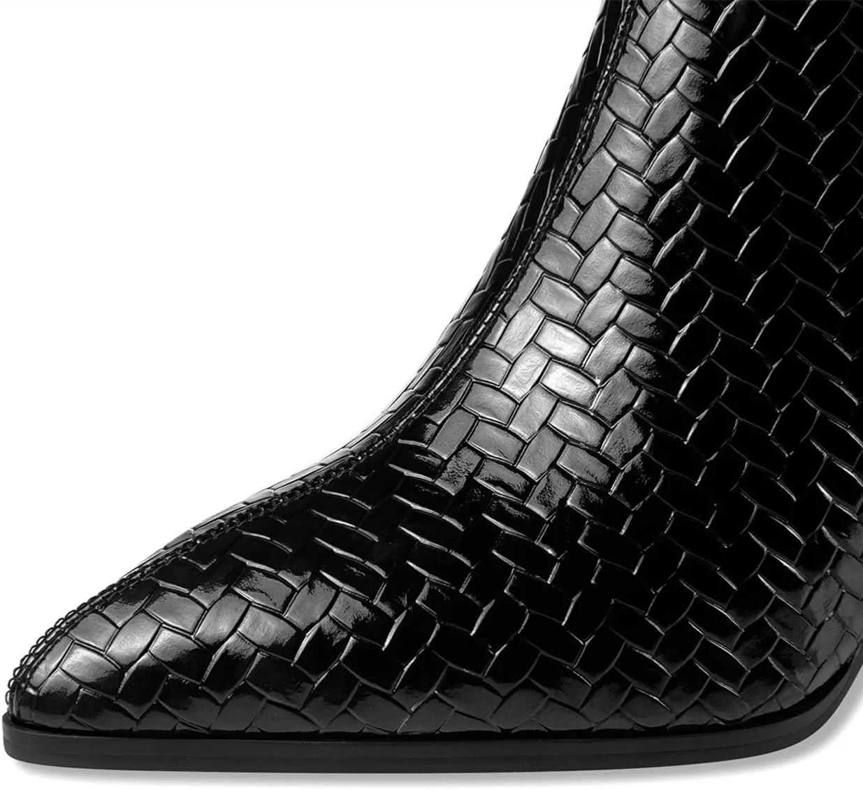 TinaCus Embossed Patent Leather Women's Pointed Toe Handmade Back Zipper High Block Heels Ankle Boots