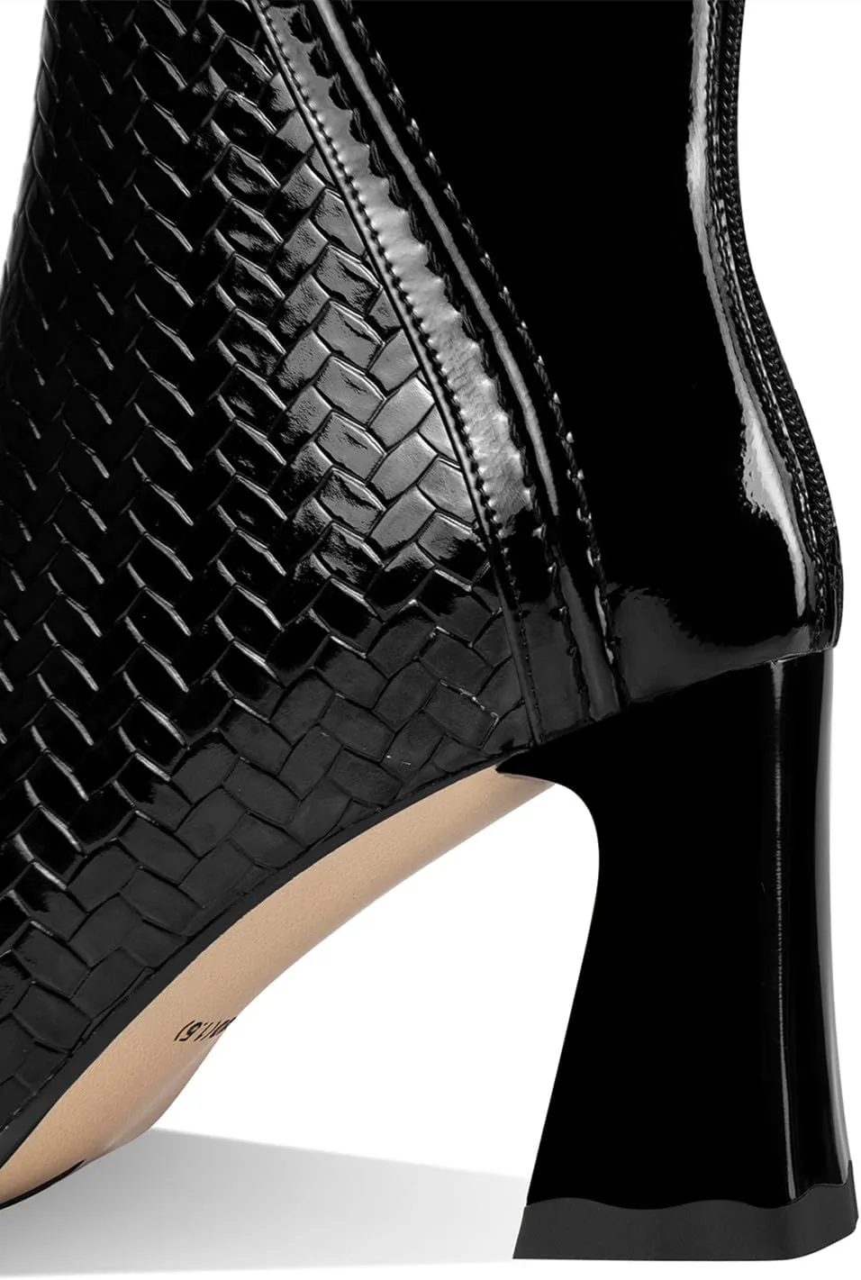 TinaCus Embossed Patent Leather Women's Pointed Toe Handmade Back Zipper High Block Heels Ankle Boots