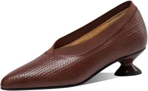 TinaCus Women's Pointed Toe Handmade Cone Heels Embossed Genuine Leather Retro Pumps Shoes