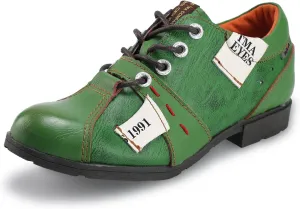 TMA EYES & MAiA Womens Handmade Stitching Shoes Leather Lace-up Low Heel Women Casual Shoes
