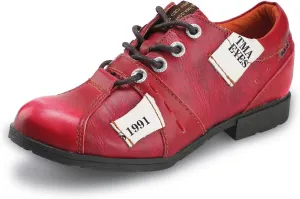 TMA EYES & MAiA Womens Handmade Stitching Shoes Leather Lace-up Low Heel Women Casual Shoes