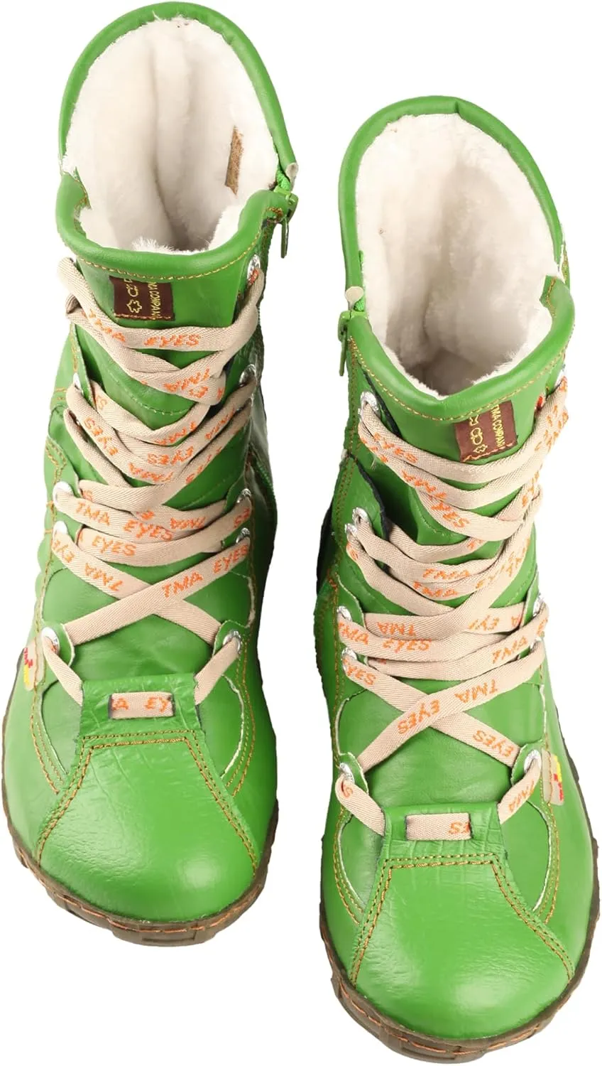 TMA EYES Snake-Embossed Leather and PU Upper Faux Fur Lining Short Flat Boot for Women