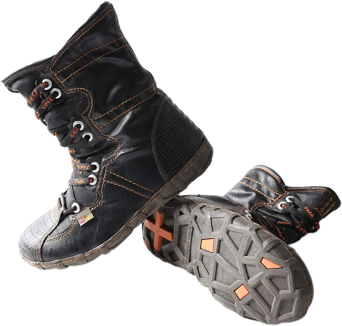 TMA EYES Snake-Embossed Leather and PU Upper Faux Fur Lining Short Flat Boot for Women