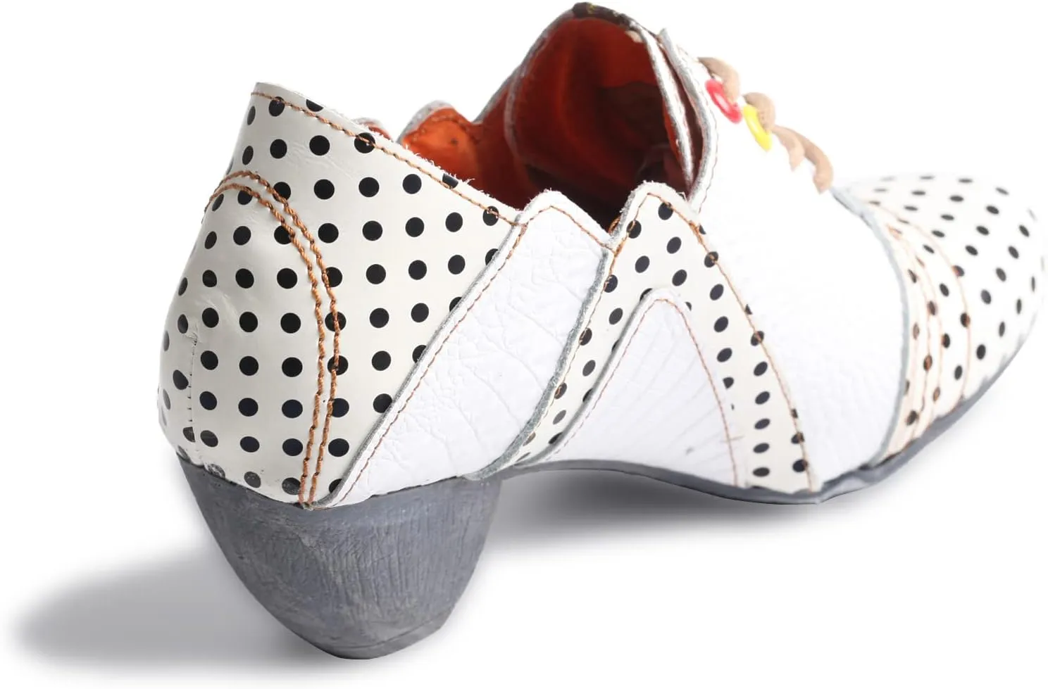 TMA EYES Women's Retro Polka Dot Leather Booties Low Heel Lace Up Women's Ankle Boots
