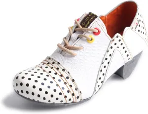 TMA EYES Women's Retro Polka Dot Leather Booties Low Heel Lace Up Women's Ankle Boots