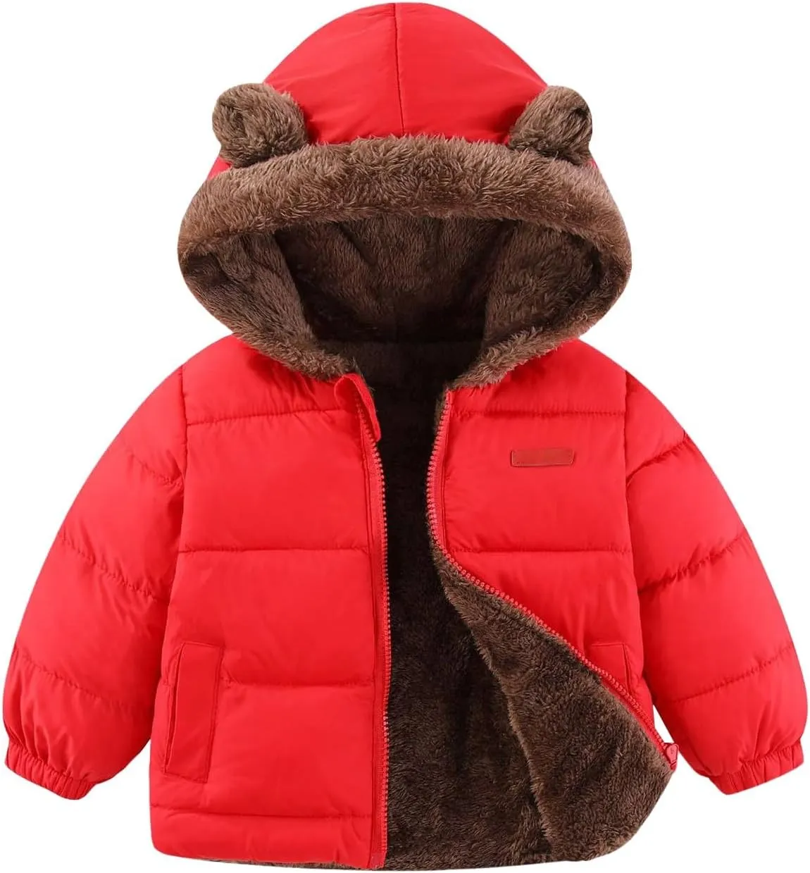 Toddler Boys Girls Winter Coat Sherpa Lined Hooded Puffer Jacket Kids Fuzzy Fleece Quilted Jacket Padded Down Coat
