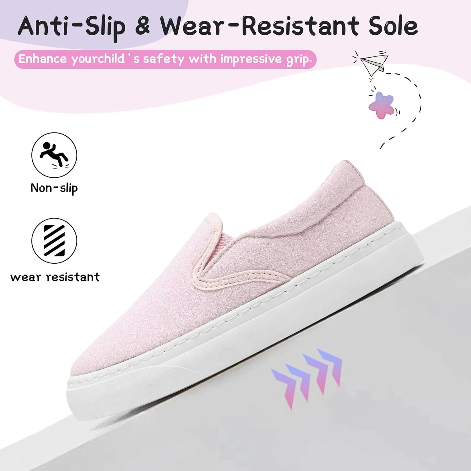 Toddler Sneakers for Girls Boys Low Top Slip On Kids Canvas Casual Shoes Comfortable Walking Sequins Glitter Shoes