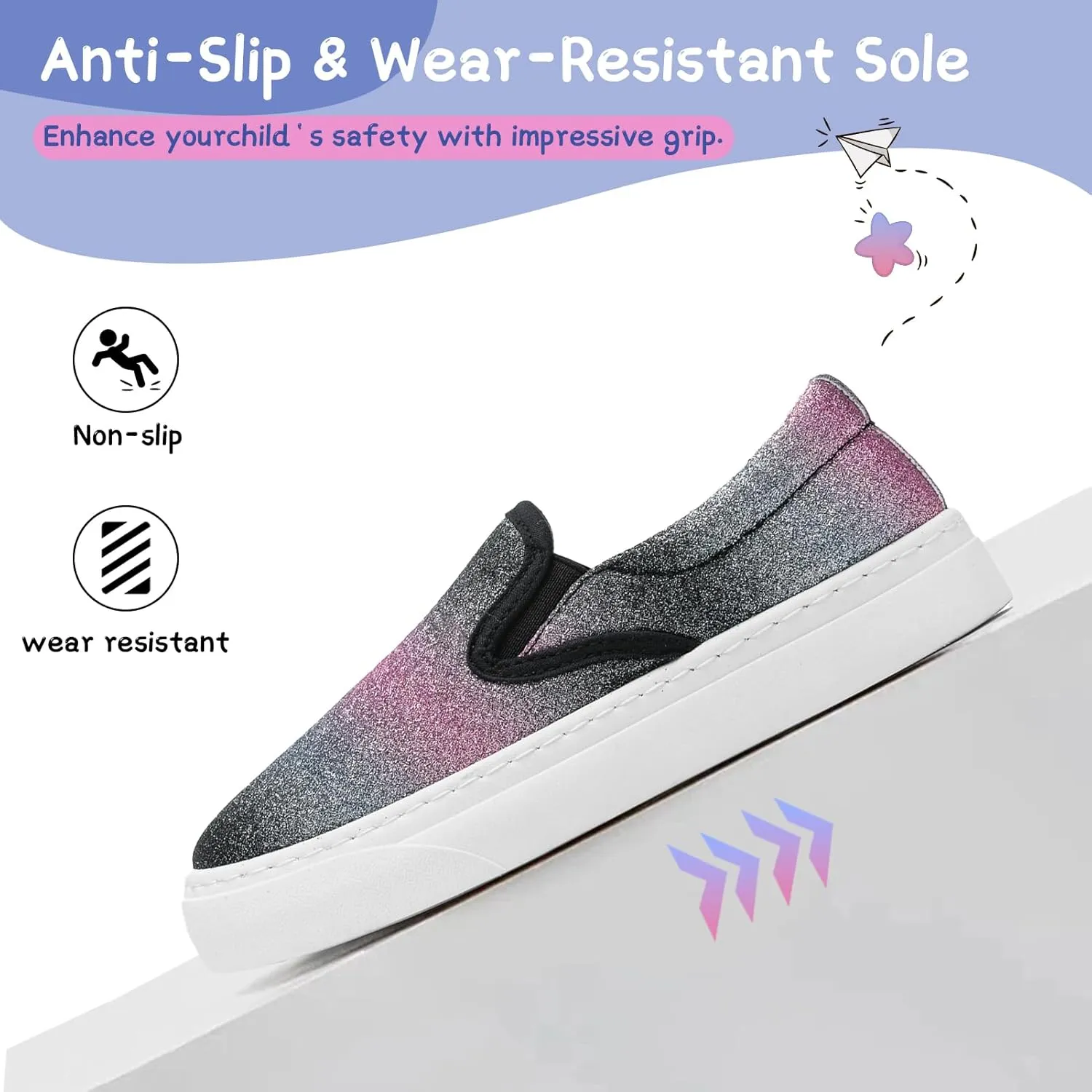 Toddler Sneakers for Girls Boys Low Top Slip On Kids Canvas Casual Shoes Comfortable Walking Sequins Glitter Shoes