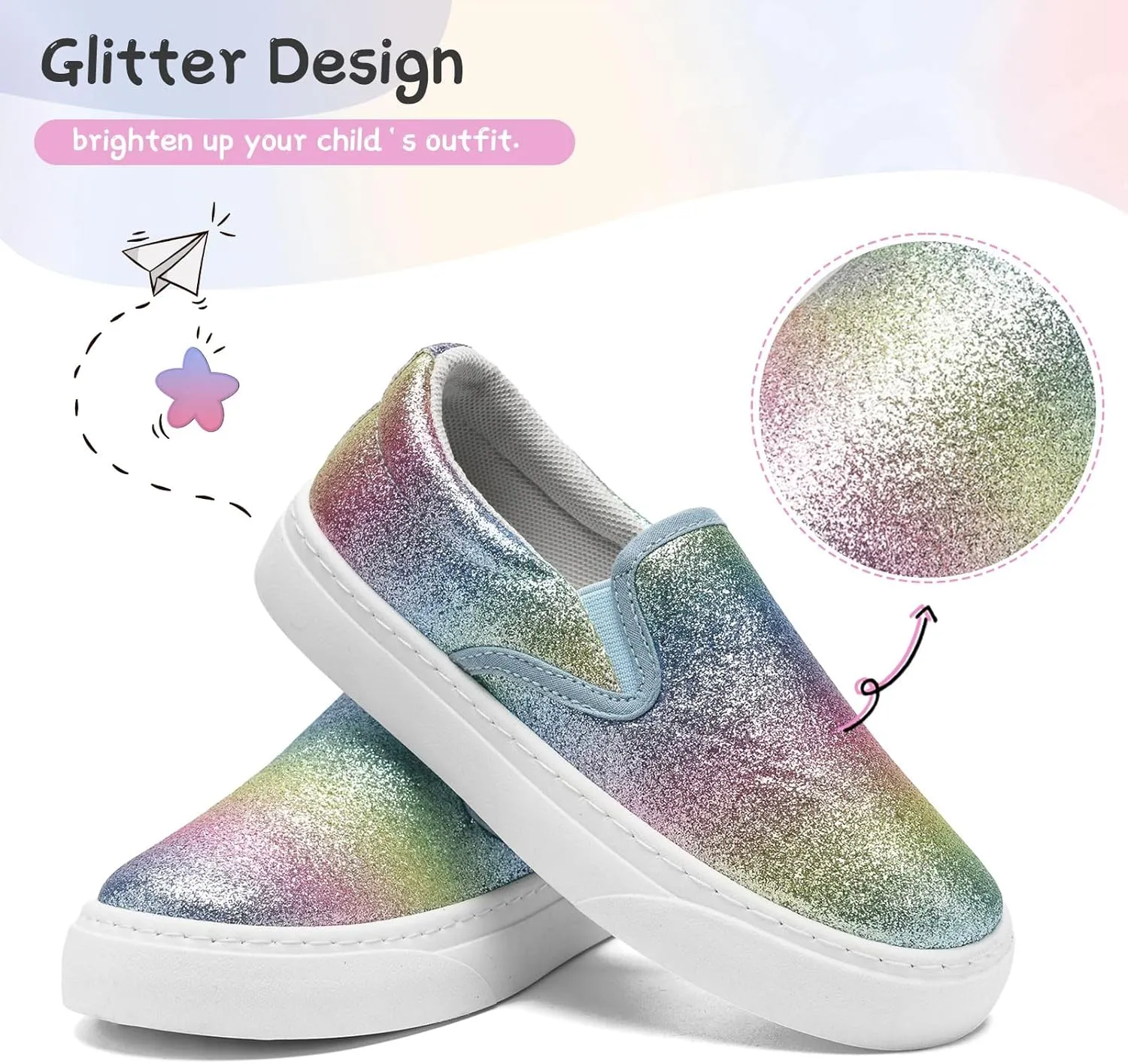 Toddler Sneakers for Girls Boys Low Top Slip On Kids Canvas Casual Shoes Comfortable Walking Sequins Glitter Shoes