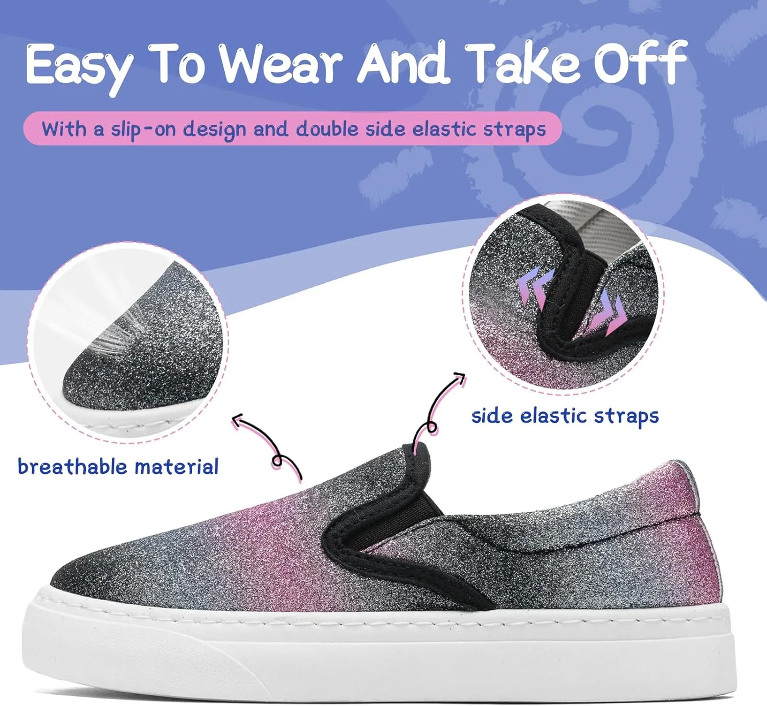 Toddler Sneakers for Girls Boys Low Top Slip On Kids Canvas Casual Shoes Comfortable Walking Sequins Glitter Shoes