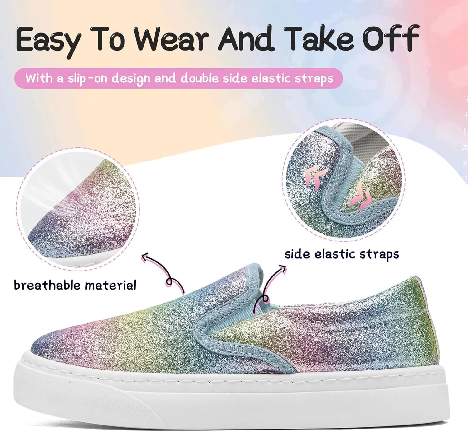 Toddler Sneakers for Girls Boys Low Top Slip On Kids Canvas Casual Shoes Comfortable Walking Sequins Glitter Shoes