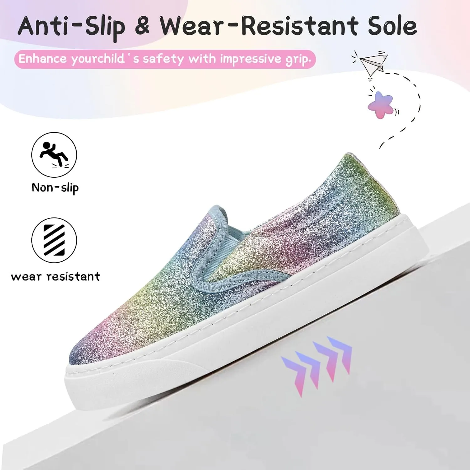 Toddler Sneakers for Girls Boys Low Top Slip On Kids Canvas Casual Shoes Comfortable Walking Sequins Glitter Shoes