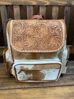 Tooled Leather Light Brown Backpack
