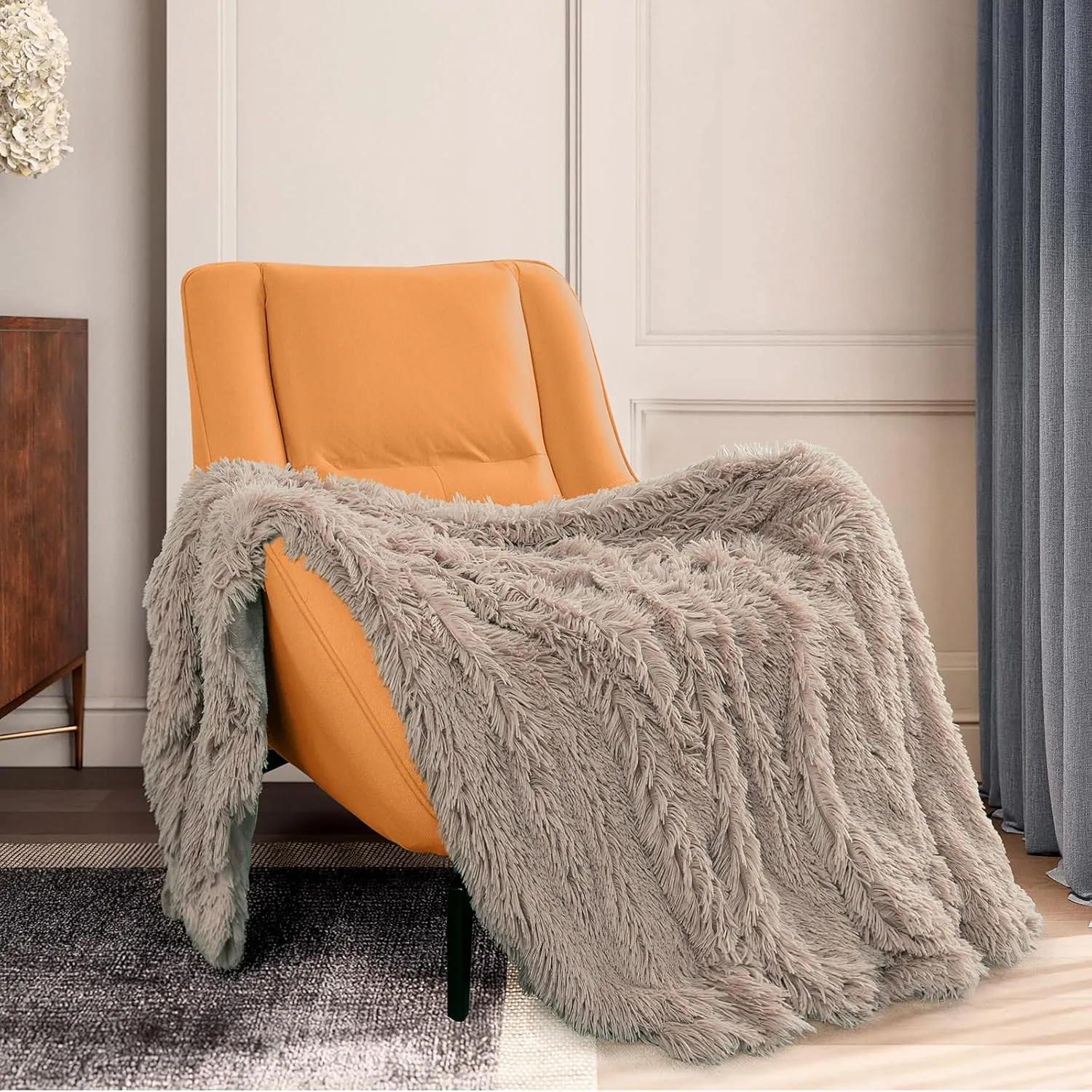 TOONOW Extra Soft Fuzzy Faux Fur Throw Blanket 50"x60", Reversible Lightweight Fluffy Cozy Plush Comfy Microfiber Fleece Decorative Shaggy Blanket for Couch Sofa Bed, Khaki