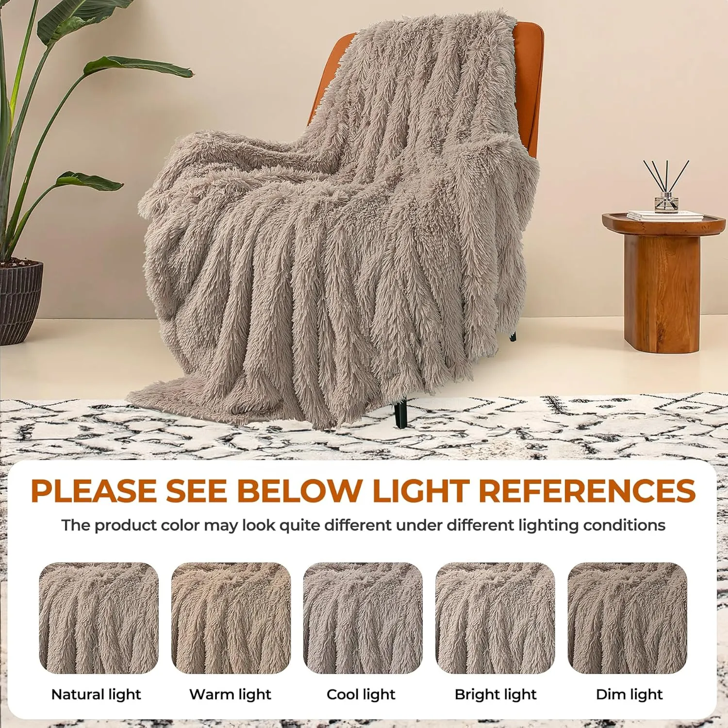TOONOW Extra Soft Fuzzy Faux Fur Throw Blanket 50"x60", Reversible Lightweight Fluffy Cozy Plush Comfy Microfiber Fleece Decorative Shaggy Blanket for Couch Sofa Bed, Khaki
