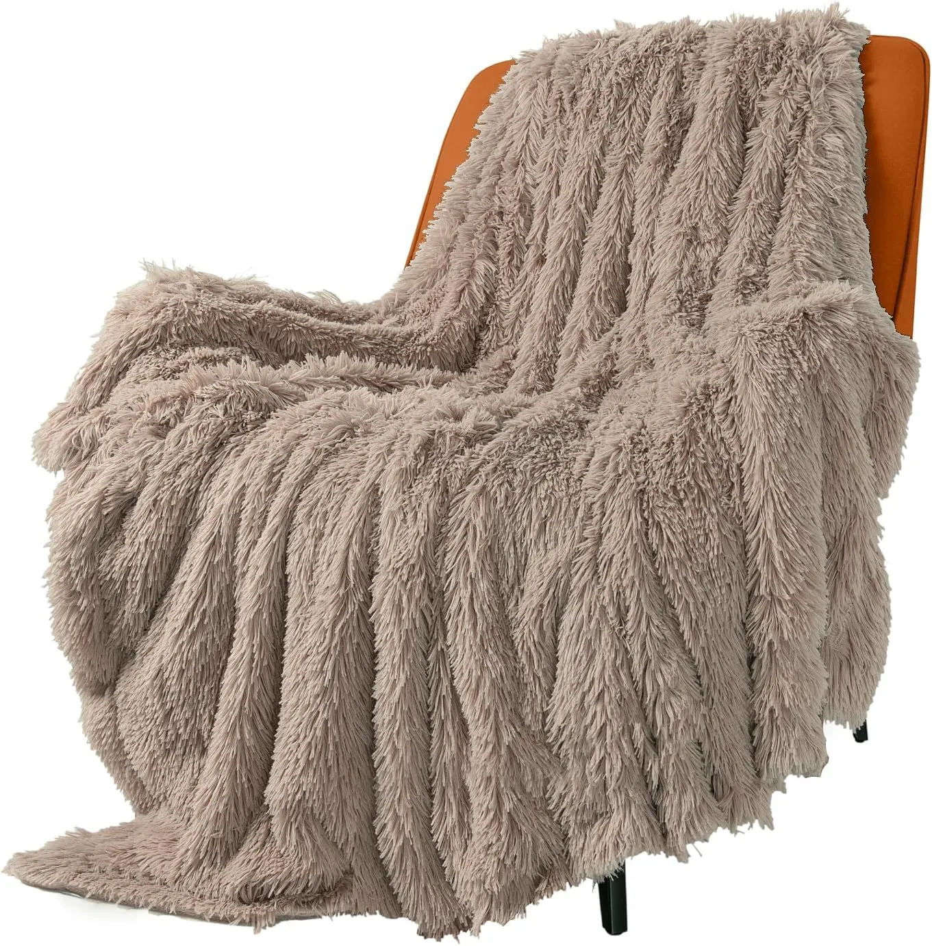 TOONOW Extra Soft Fuzzy Faux Fur Throw Blanket 50"x60", Reversible Lightweight Fluffy Cozy Plush Comfy Microfiber Fleece Decorative Shaggy Blanket for Couch Sofa Bed, Khaki