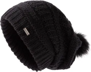 TOP-EX 100% Merino Wool Winter Slouchy Beanie for Women with Faux Fur Pom - Satin or Fleece Lined Hats for Cold Weather