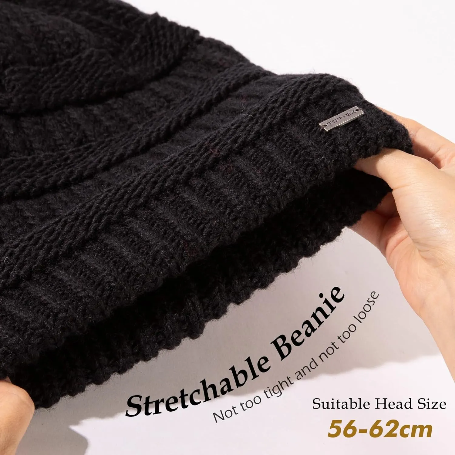 TOP-EX 100% Merino Wool Winter Slouchy Beanie for Women with Faux Fur Pom - Satin or Fleece Lined Hats for Cold Weather