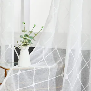 Top Finel White Sheer Curtains 63 Inch Length Embroidered Diamond Grommet Window Curtains for Living Room Bedroom, 2 Panels