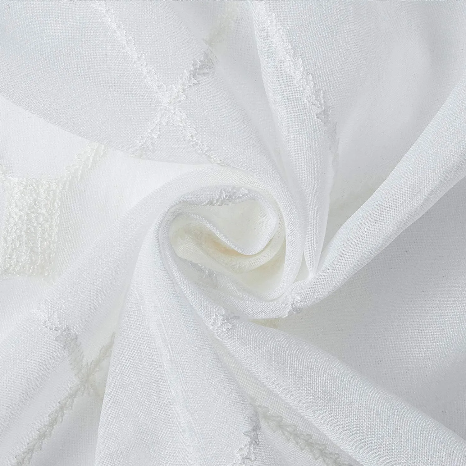 Top Finel White Sheer Curtains 63 Inch Length Embroidered Diamond Grommet Window Curtains for Living Room Bedroom, 2 Panels