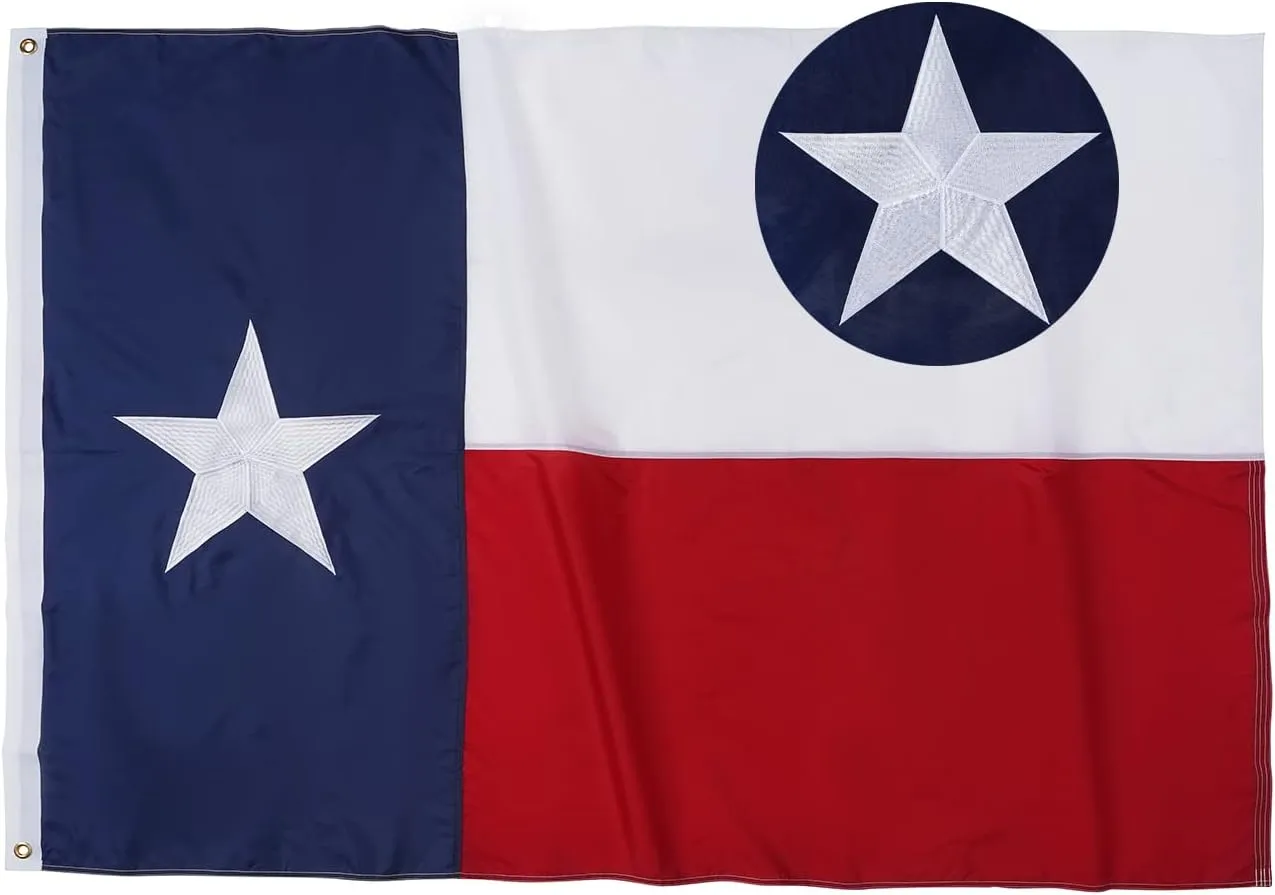 TOPFLAGS Texas Flag 6x10 Heavy Duty Outdoor TX State Flags Embroidered Star Sewn Stripes for Outside Large with 2 Brass Grommets