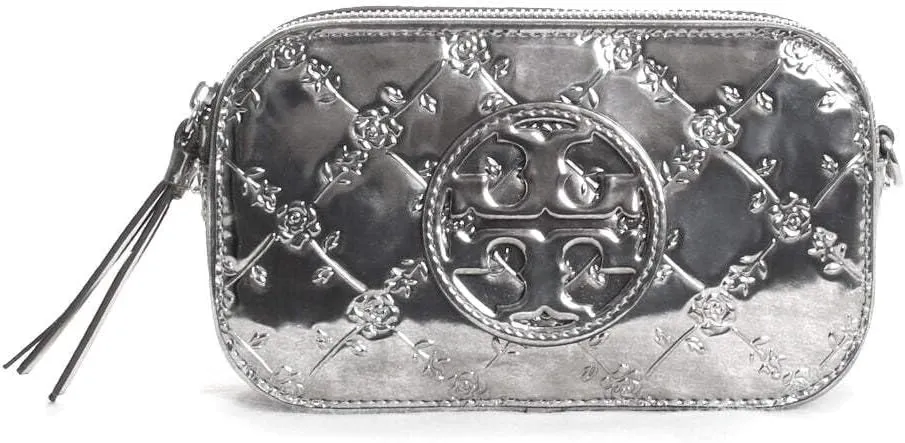 Tory Burch Miller Metallic Floral Embossed Mini Crossbody Bag, Pewter