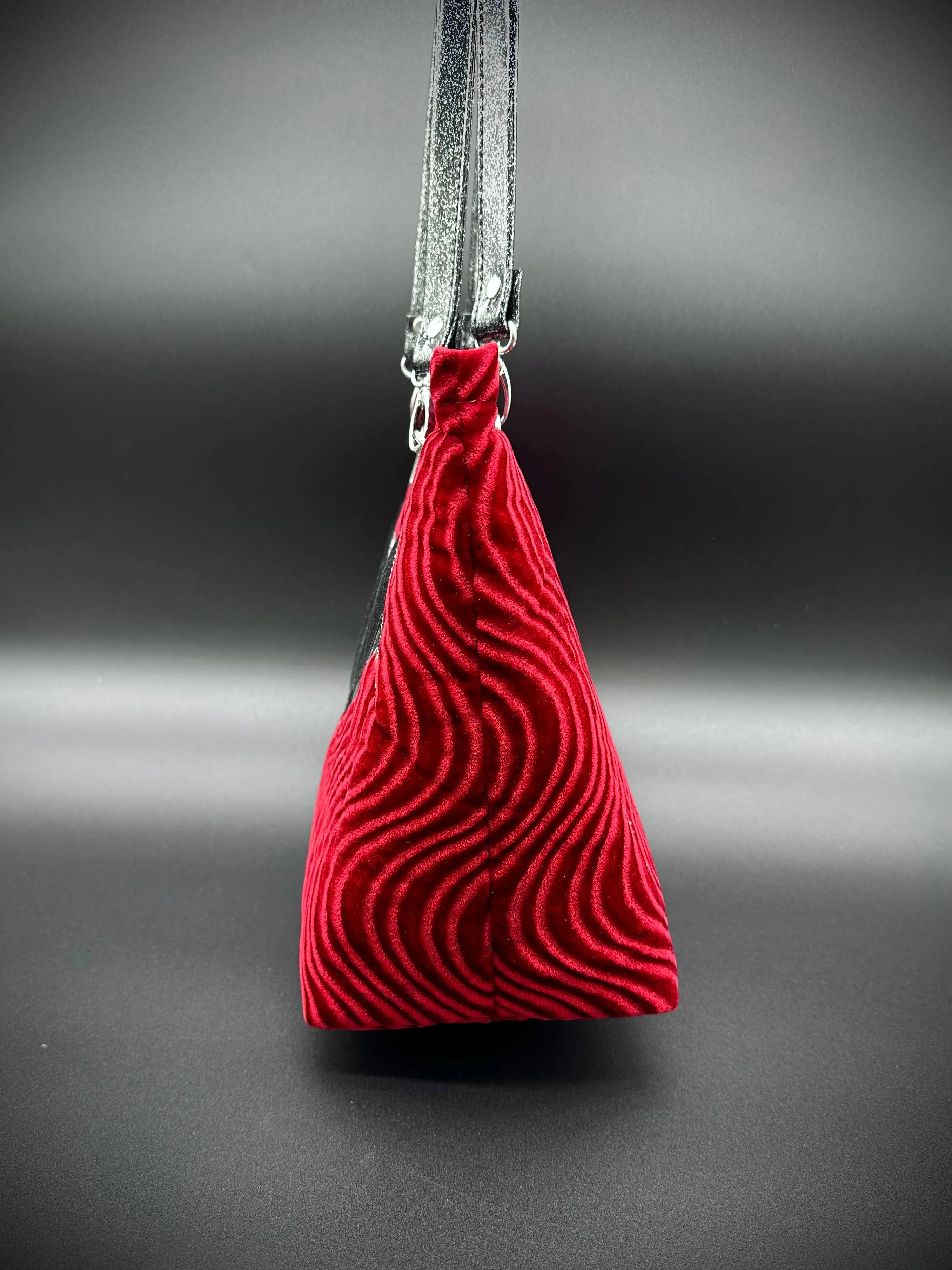 Tote - Double Bats on ONE side - Blood Red Swirl Velvet, Silver Chrome, Black Extra Glitter