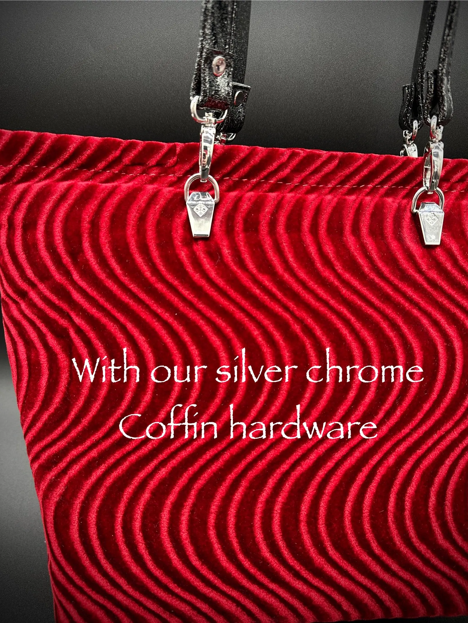 Tote - Double Bats on ONE side - Blood Red Swirl Velvet, Silver Chrome, Black Extra Glitter
