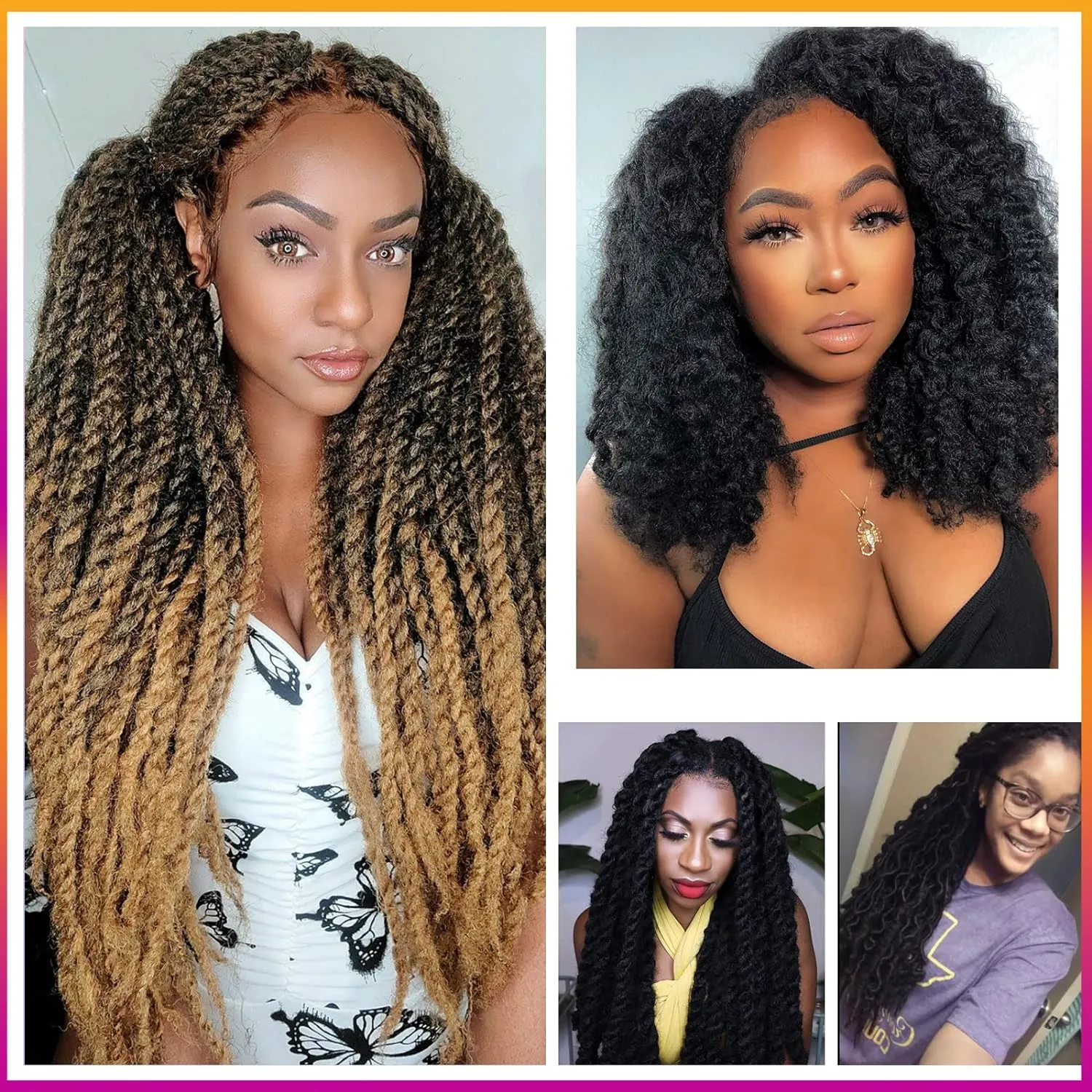ToyoTress Marley Hair Crochet Braids - 20 Inch 6 Packs Marley Twist Crochet Hair For Faux Locs 1B Natural Black, Afro Kinky Curly Marley Braids Synthetic Braiding Hair Extensions (20 Inch, 1B-6P)