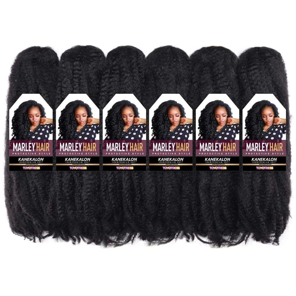 ToyoTress Marley Hair Crochet Braids - 20 Inch 6 Packs Marley Twist Crochet Hair For Faux Locs 1B Natural Black, Afro Kinky Curly Marley Braids Synthetic Braiding Hair Extensions (20 Inch, 1B-6P)
