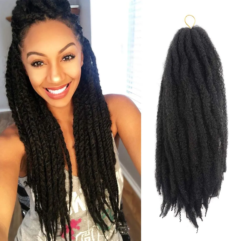 ToyoTress Marley Hair Crochet Braids - 20 Inch 6 Packs Marley Twist Crochet Hair For Faux Locs 1B Natural Black, Afro Kinky Curly Marley Braids Synthetic Braiding Hair Extensions (20 Inch, 1B-6P)