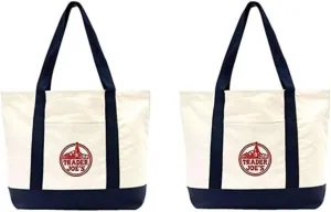 Trader Joe's Large Tote Shopping Bag Cotton Canvas Embroidered Bag (Set of 2)