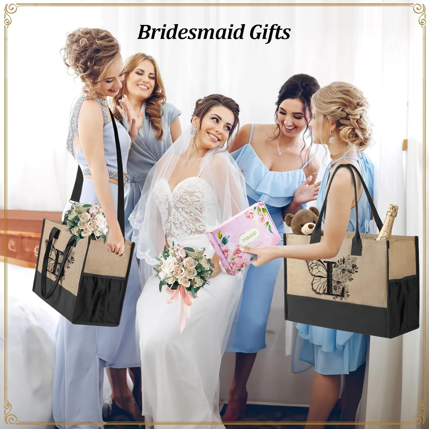 TRSODD Birthday Gifts for Women Mothers Day Gifts for Mom Wife Grandma Daughter Sister Bridesmaid Initial Jute Tote Bag