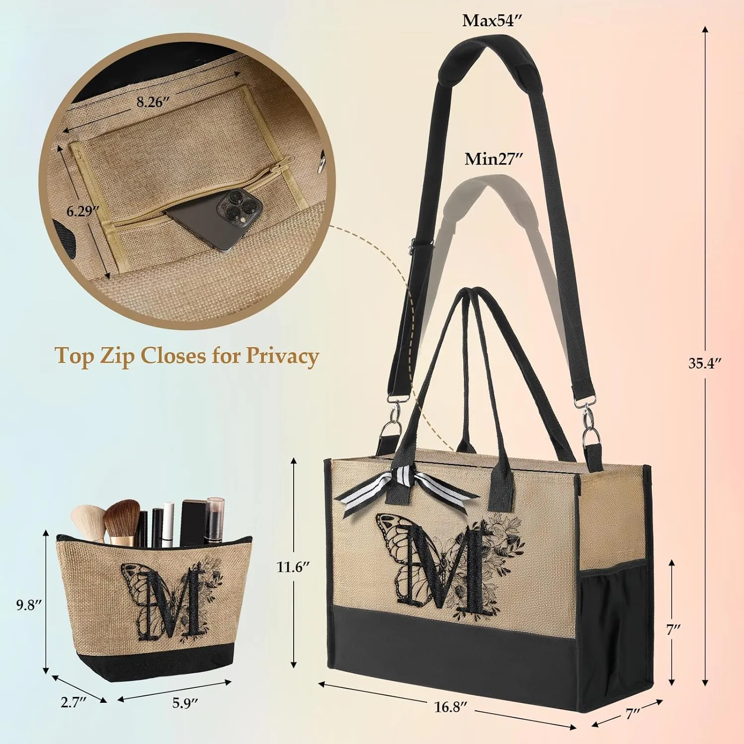 TRSODD Birthday Gifts for Women Mothers Day Gifts for Mom Wife Grandma Daughter Sister Bridesmaid Initial Jute Tote Bag