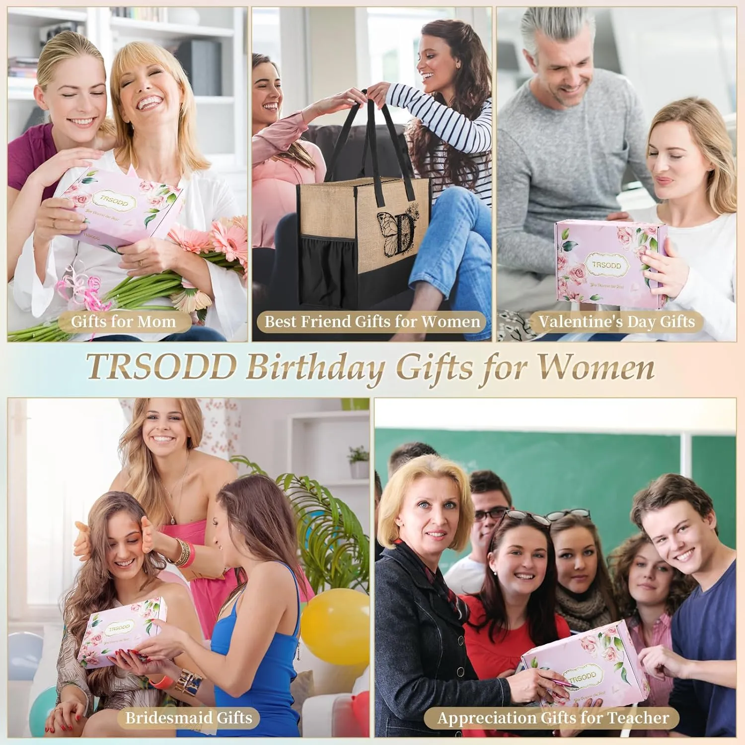 TRSODD Birthday Gifts for Women Mothers Day Gifts for Mom Wife Grandma Daughter Sister Bridesmaid Initial Jute Tote Bag
