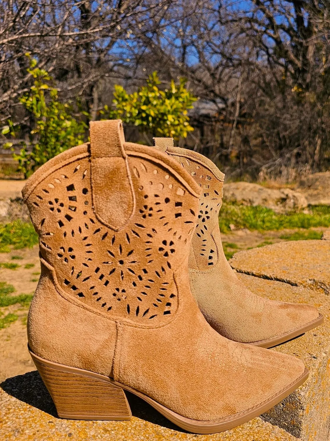 TruFox Women's Cowboy Cowgirl Ankle Booties Western Stylish Faux Leather Low Heel Boots