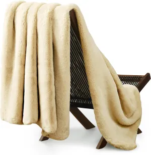 UGG 16798 Euphoria Plush Faux Fur Reversible Throw Blanket for Bed Couch Luxury Hotel Style Fuzzy Fluffy Soft Luxurious Cozy Home Decor Machine Washable Easy Care Blanket, 50 x 70-Inch, Bone