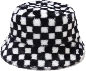 Umeepar Winter Faux Fur Fuzzy Bucket Hat Fluffy Warm Hat for Women Men
