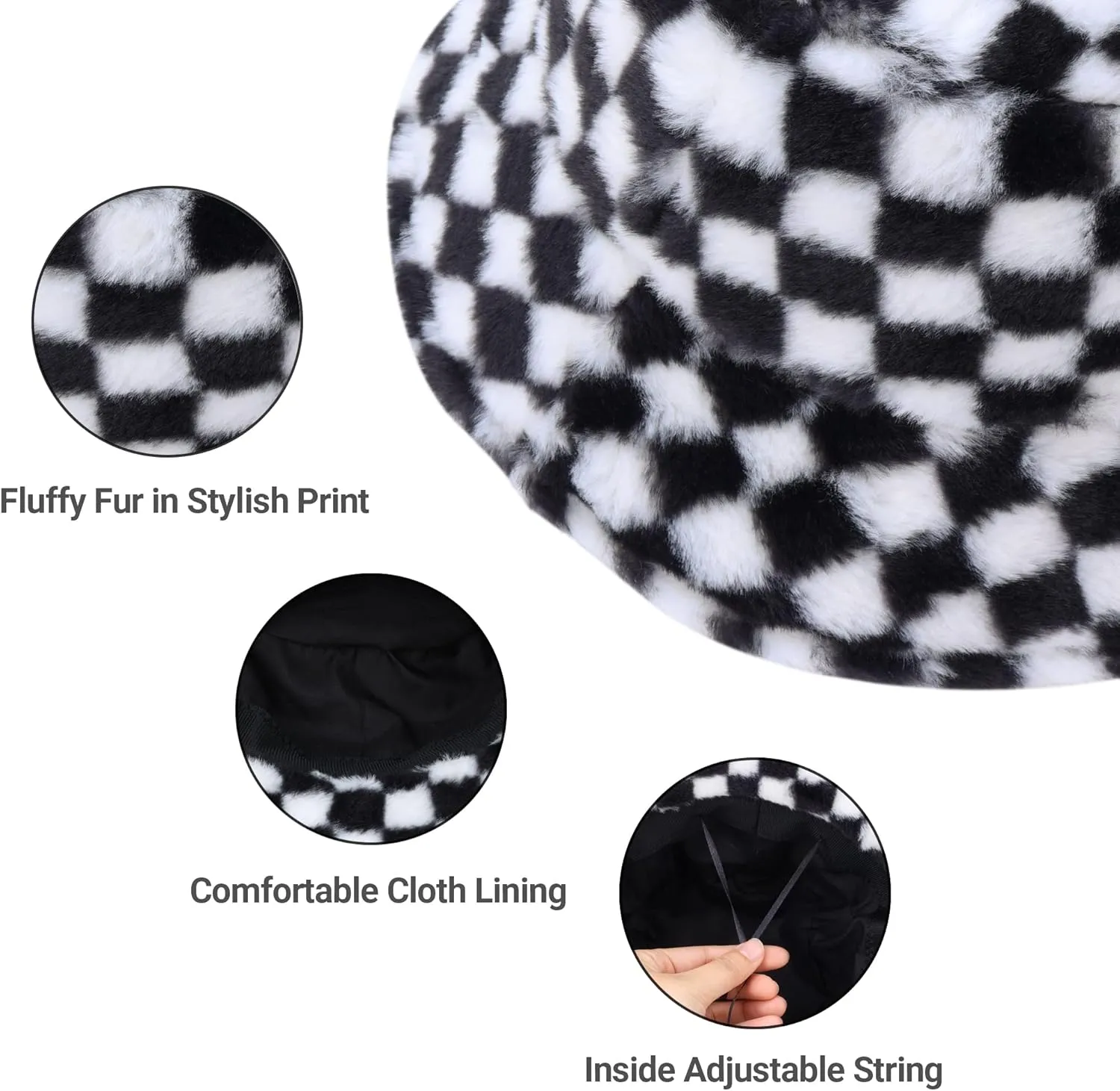 Umeepar Winter Faux Fur Fuzzy Bucket Hat Fluffy Warm Hat for Women Men