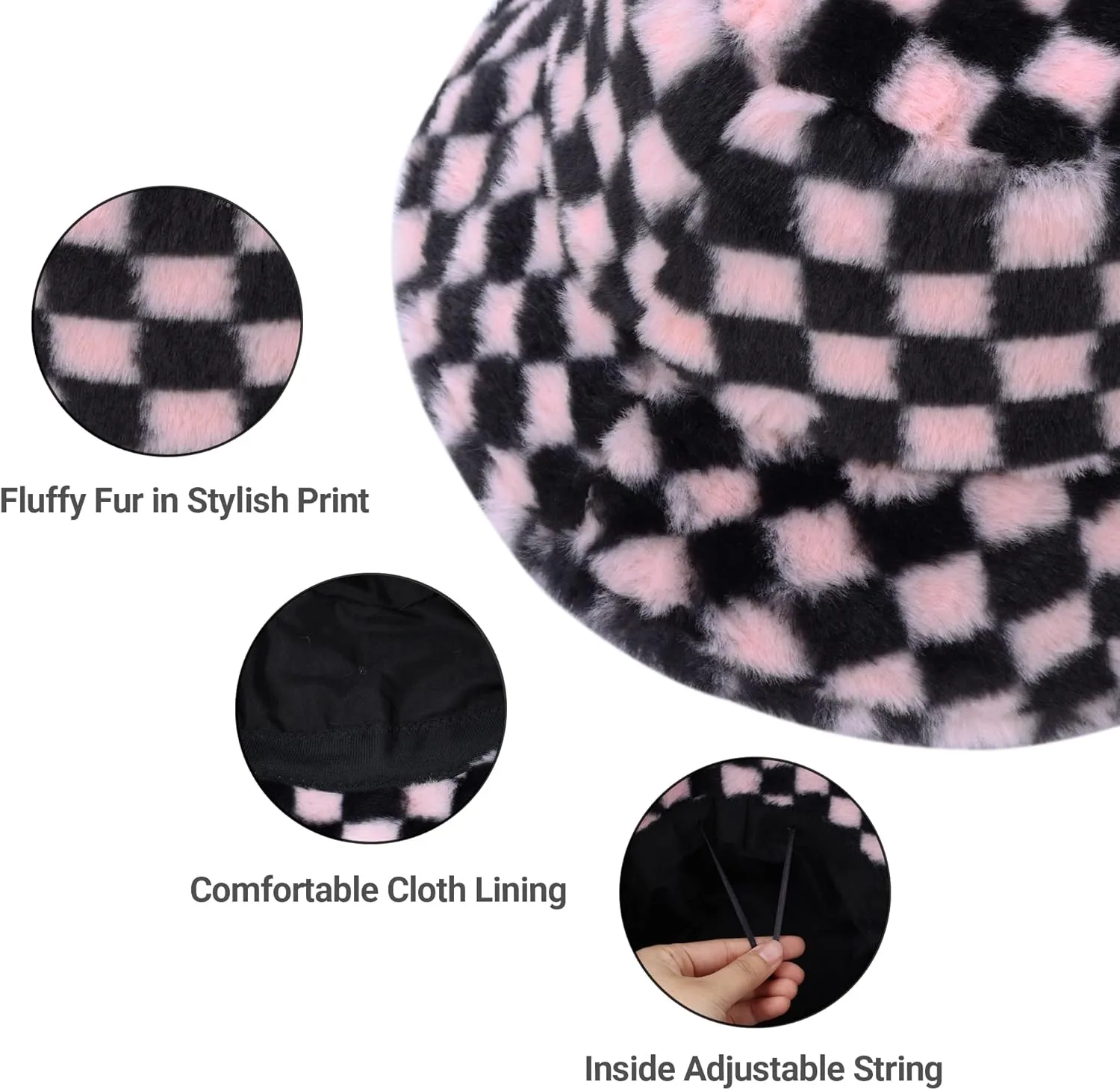 Umeepar Winter Faux Fur Fuzzy Bucket Hat Fluffy Warm Hat for Women Men