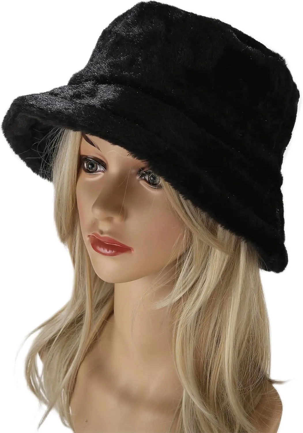 Umeepar Winter Faux Fur Fuzzy Bucket Hat Fluffy Warm Hat for Women Men