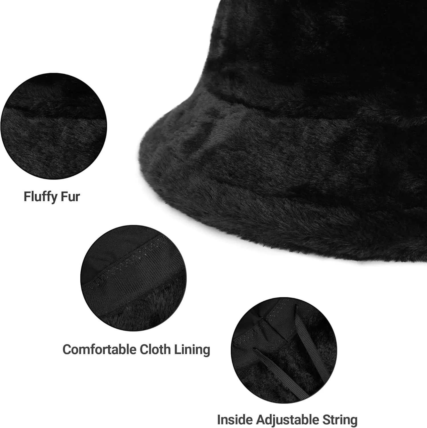 Umeepar Winter Faux Fur Fuzzy Bucket Hat Fluffy Warm Hat for Women Men