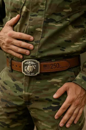 Us Marine Corps 250th Anniversary Belt,Exquisite Metal Buckle, Engraved With The American Flag And Commemorative Words