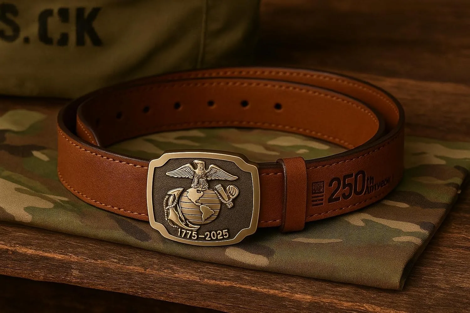 Us Marine Corps 250th Anniversary Belt,Exquisite Metal Buckle, Engraved With The American Flag And Commemorative Words