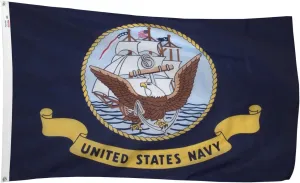 Valley Forge, US Navy Flag, Nylon, 3' x 5', 100% Made in USA, Canvas Header, Heavy-Duty Brass Grommets