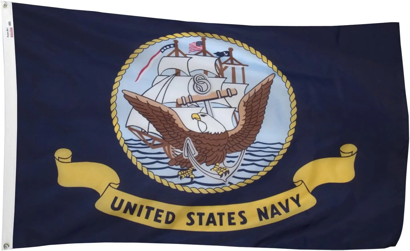 Valley Forge, US Navy Flag, Nylon, 3' x 5', 100% Made in USA, Canvas Header, Heavy-Duty Brass Grommets