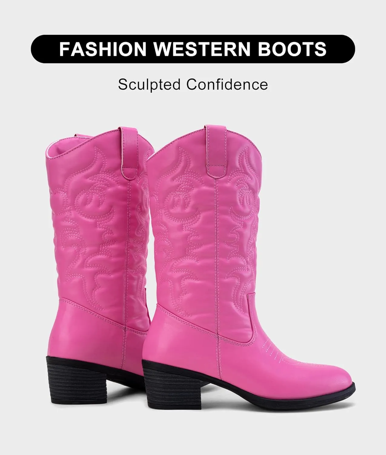 Vepose Women's Cowboy Boots Western Cowgirl Round Toe Mid Calf Boots for Women