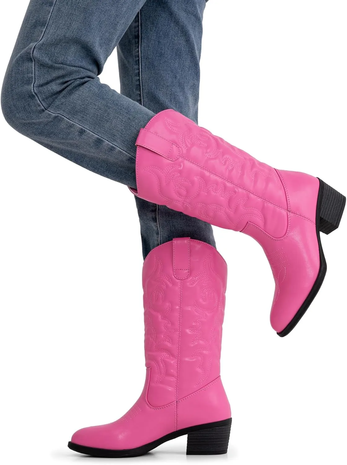 Vepose Women's Cowboy Boots Western Cowgirl Round Toe Mid Calf Boots for Women